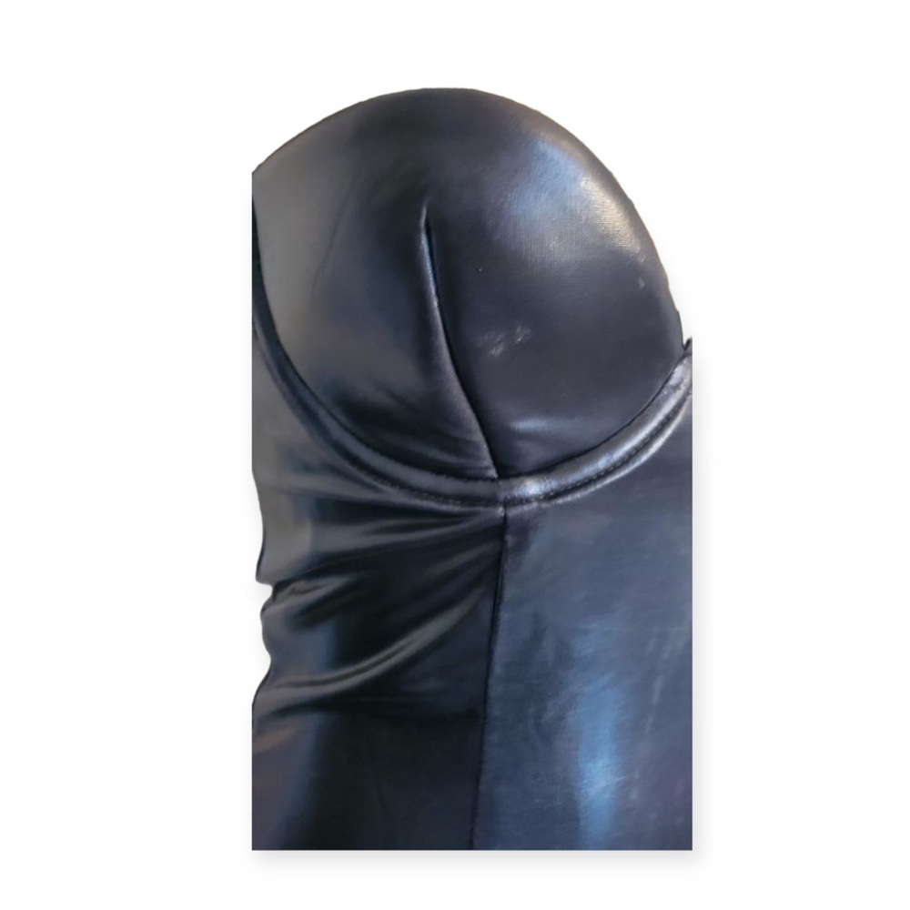 Rare London black bodycon dress pleather Small US 4 - Picture 6 of 7